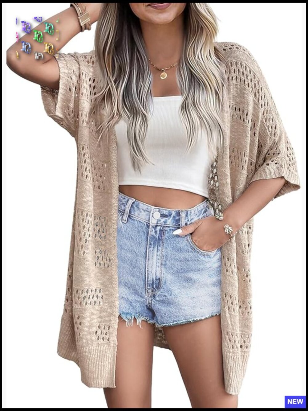 Lightweight Crochet Cardigan Short Sleeve Kimono Boho Oversized Open Front